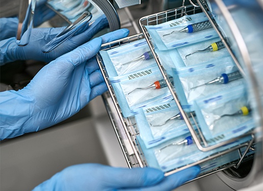 dental tools in steralized bags